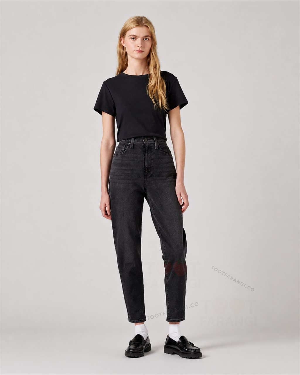 شلوار جین مام فیت ذغالی زنانه برند Levi’s