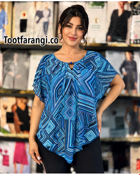 شومیز حریر زنانه طرح لاجوردی