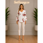 شومیز سفید گلدار برند LILY MAGAM