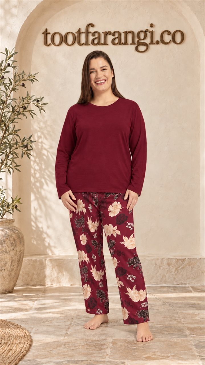 ست بلوز و شلوار نخی سایز بزرگ زنانه برند UP2 fashion