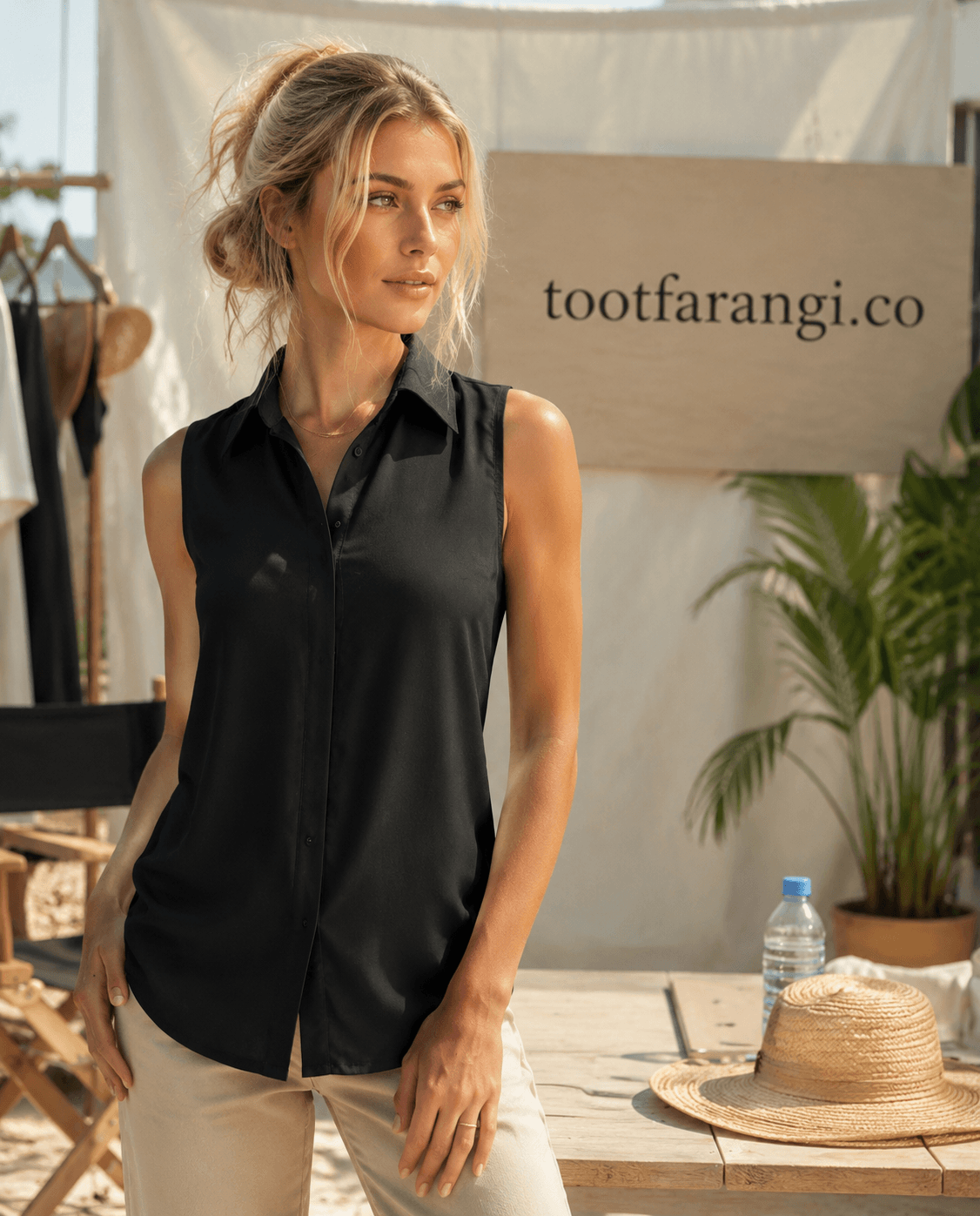 تاپ پشت باز یقه دار برند TEMT