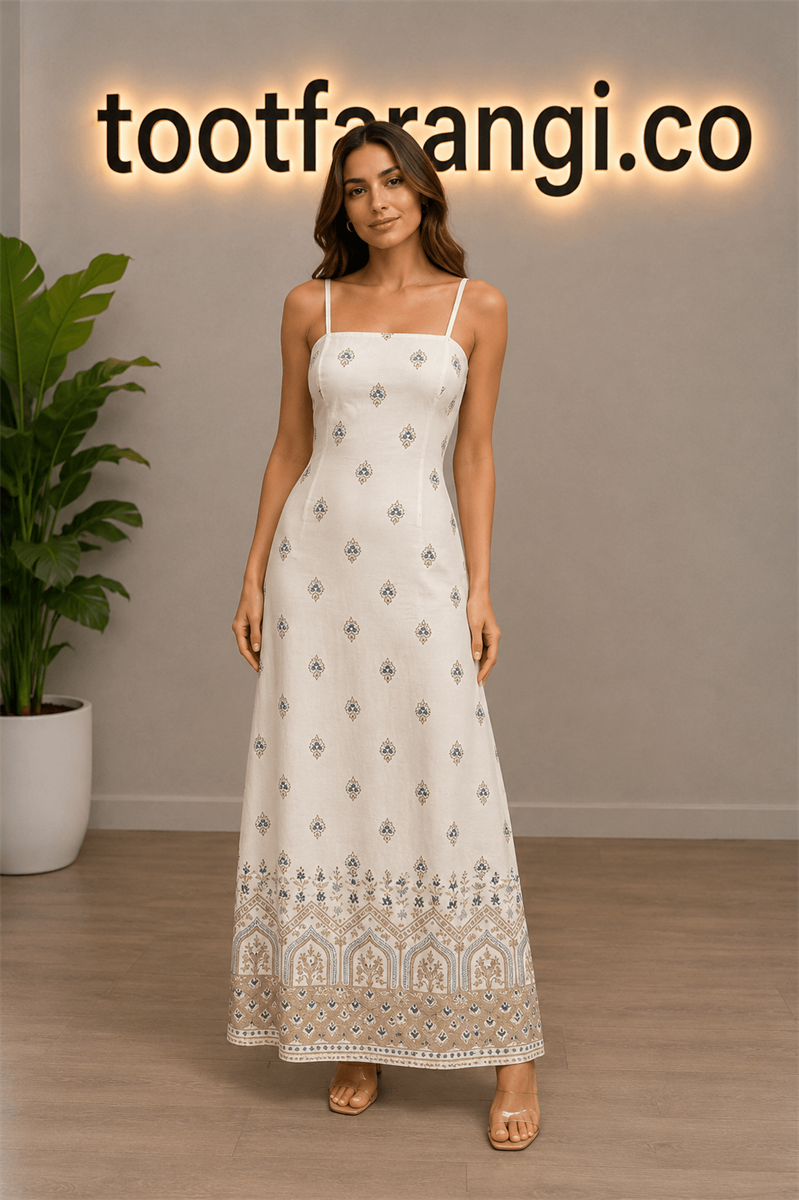 پیراهن بند نازک سفید زنانه 