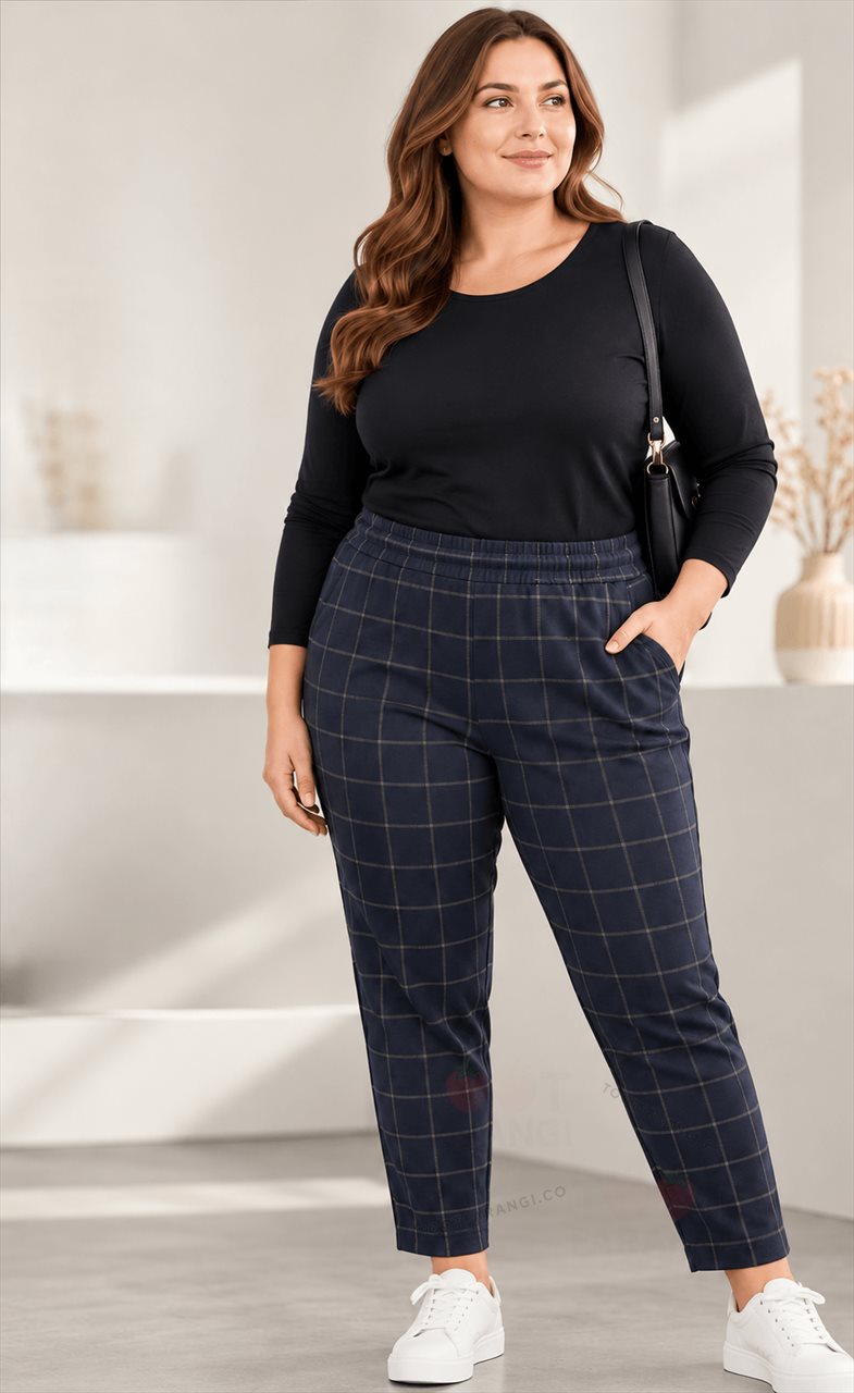 شلوار چهارخانه زنانه سایز بزرگ UP2 Fashion