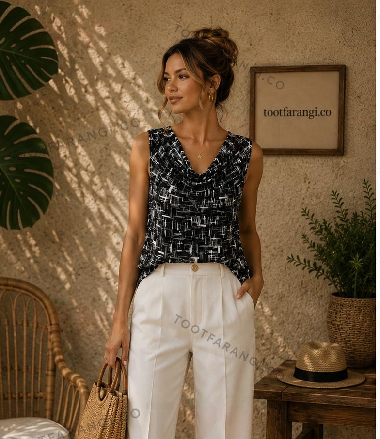 تاپ یقه آبشاری مشکی زنانه برند STUDIO WORKS 