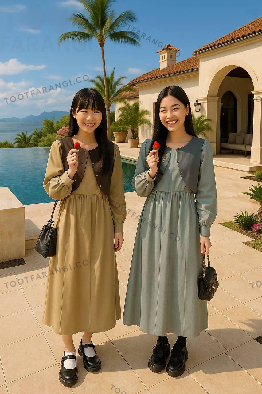 پیراهن مانتویی و وست چرم