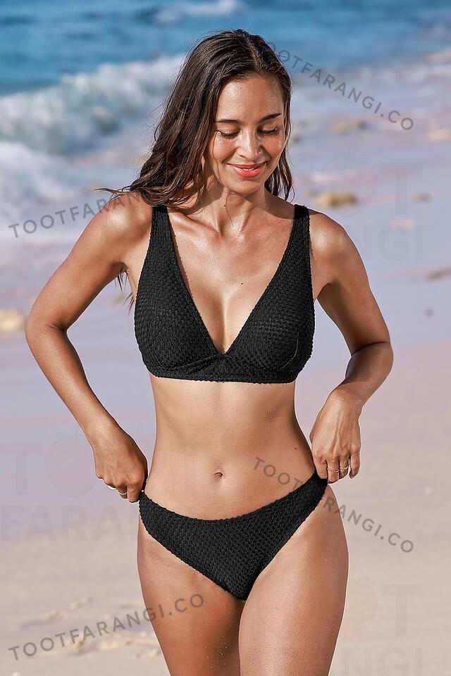 مایو دو تکه پفکی مشکی زنانه برند CUPSHE