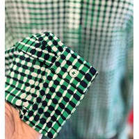 شومیز حریر چهارخانه سبز و مشکی