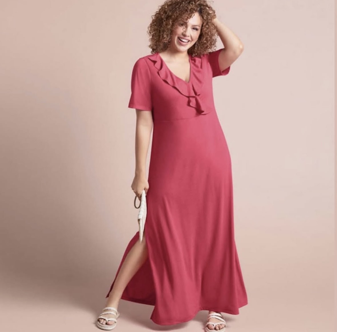 پیراهن صورتی بلند سایز بزرگ