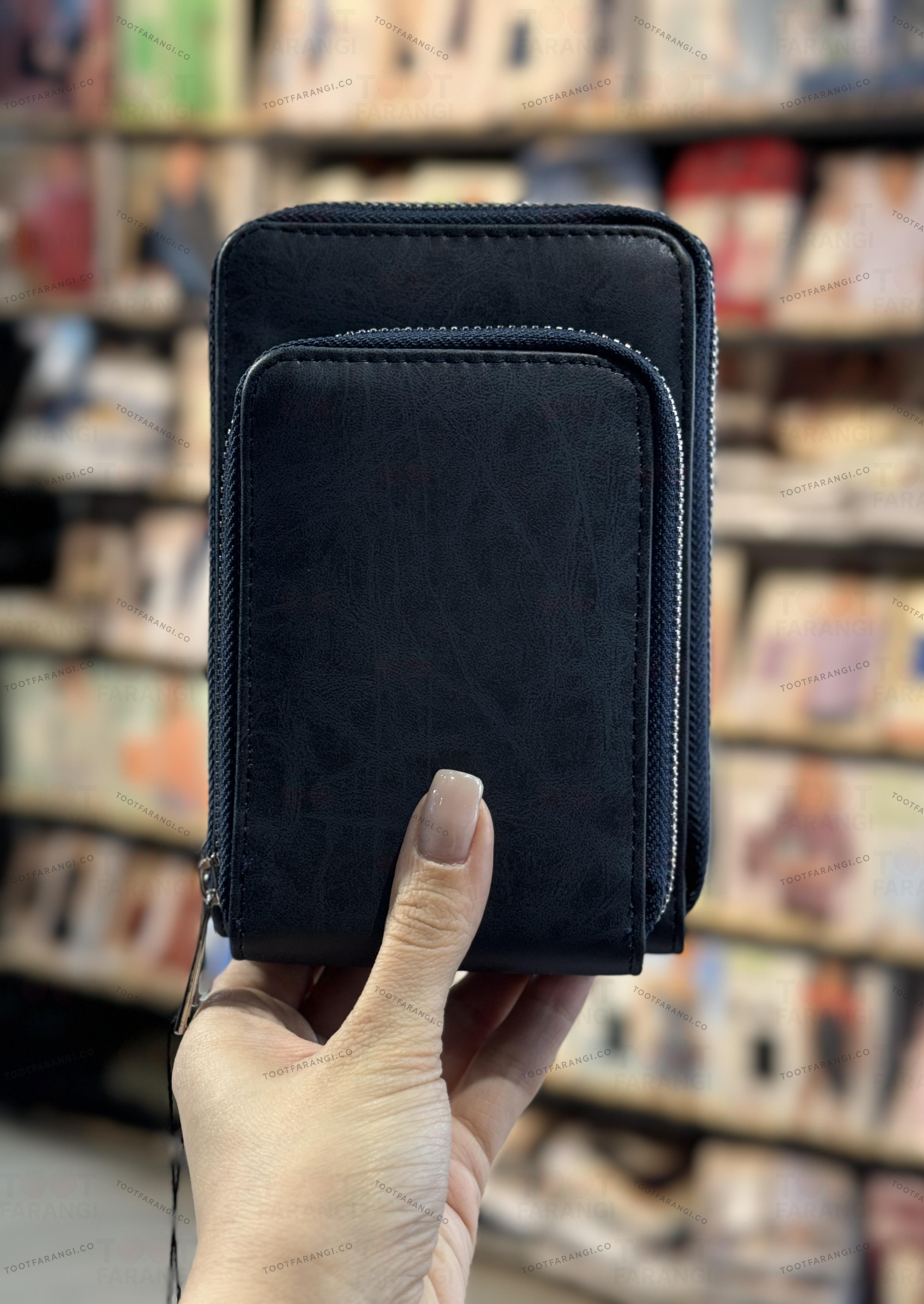 کیف گوشی سرمه ای طرح چرم