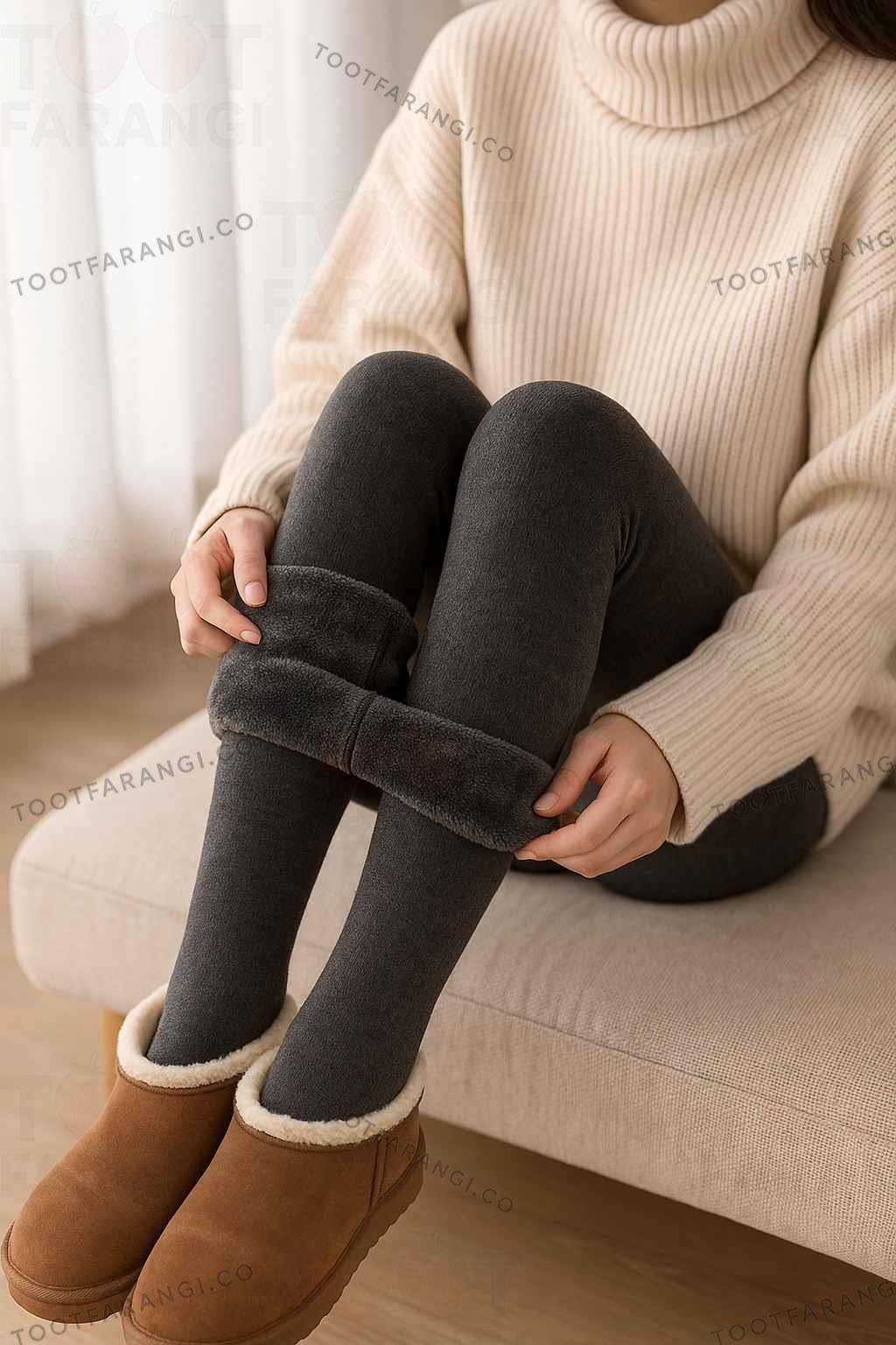 ست لباس زمستانی زنانه با جوراب شلواری کرک دار مشکی و بوت بلند در استایل کلاسیک