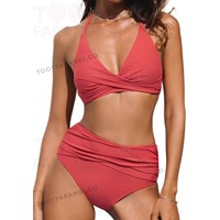 مایو دو تیکه آجری