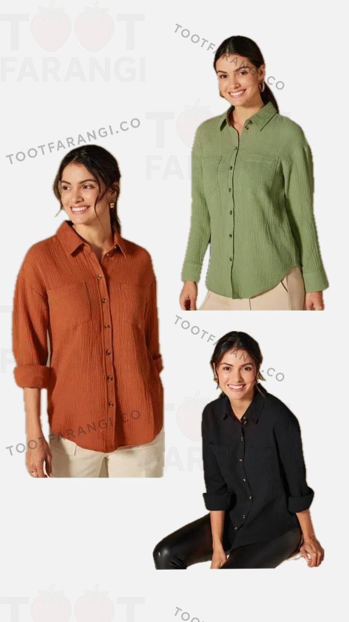 شومیز کتان جلو دکمه 