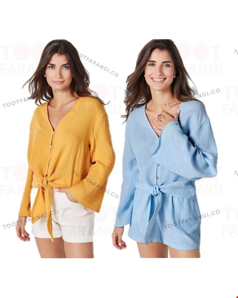 شومیز گره‌ ای اسمارا جلو دکمه با نخ پنبه