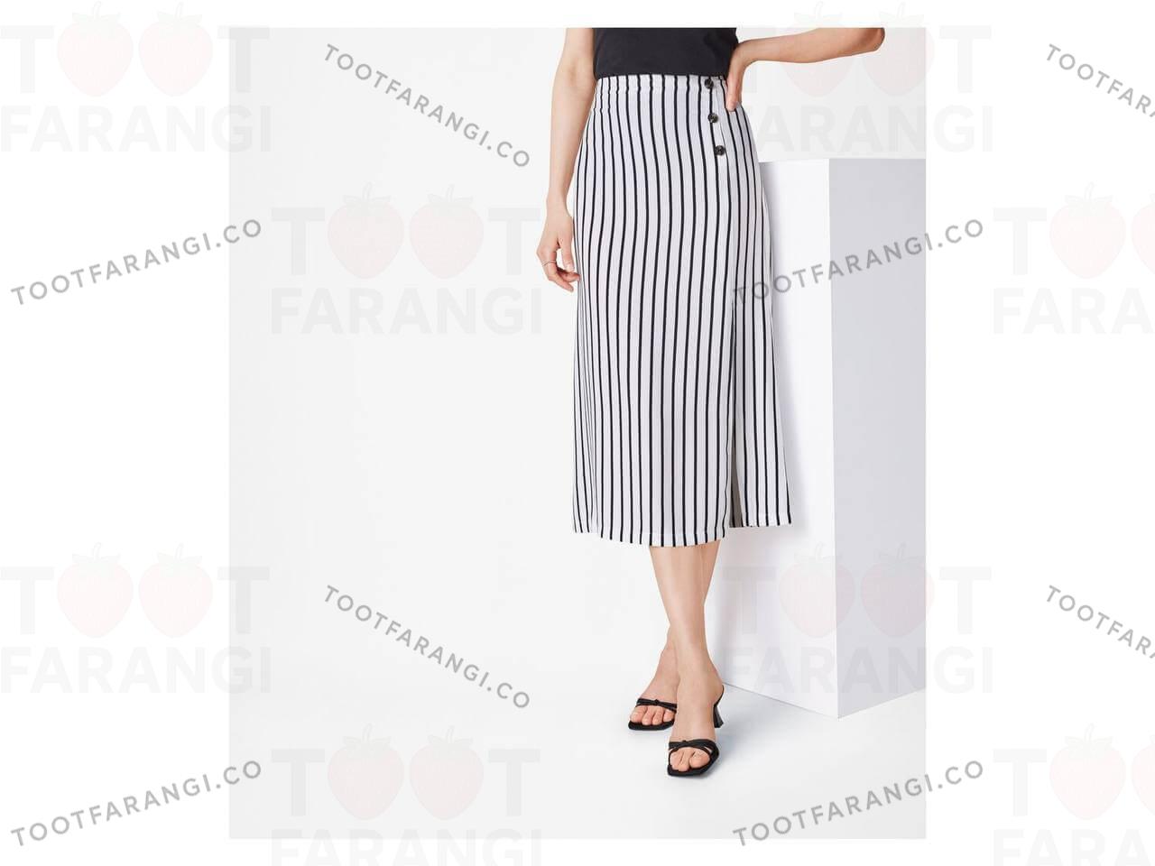 دامن راه راه میدی سه دکمه