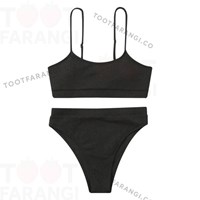 مایو دوتیکه مشکی بند نازک