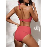 مایو دو تیکه آجری