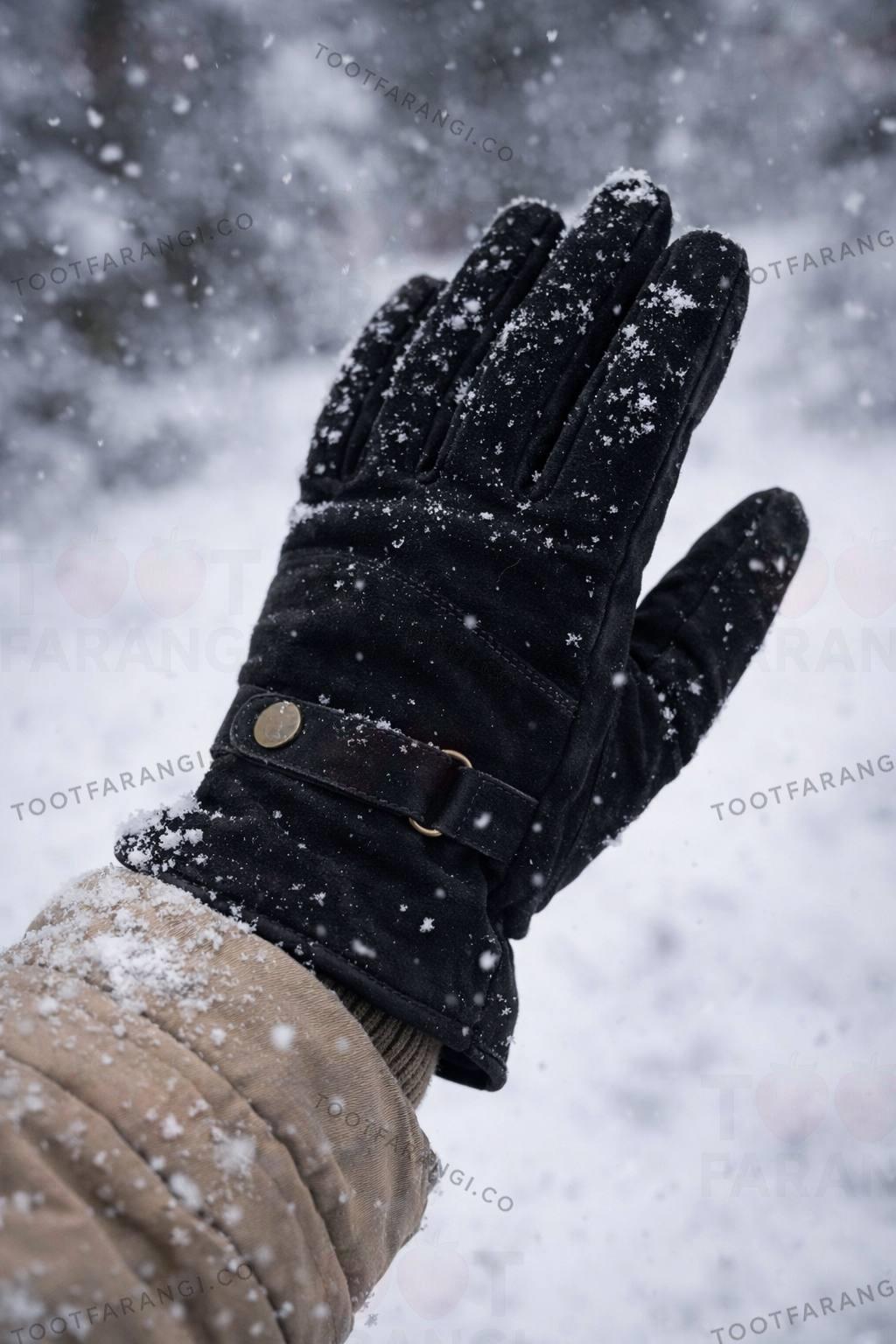 دستکش جیر دکمه دار 