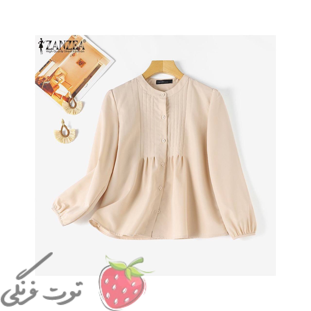 شومیز چین دار یقه گرد