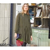 پیراهن آستین بلند راه راه سبز